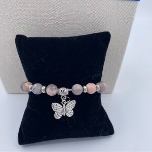 Silver and Pink Butterfly Charm Bracelet